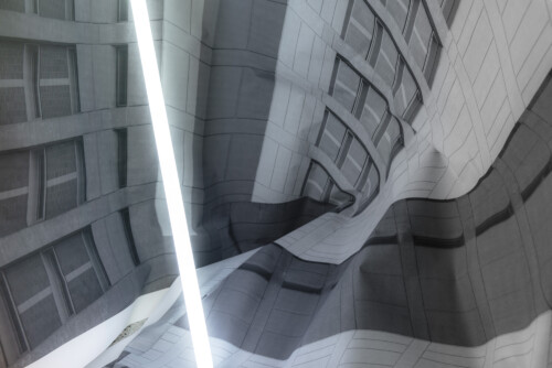 24 Hour Bail Bonds Service, 2020 (detail)<br> 
B&W photographs<br> 
Coloured T8 fluorescent tubes.<br>