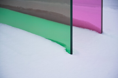 Zone (Red 0001, Blue 0002, grey)<br>
2023<br>
Tempered glass, 400cm x 240cm x 70cm